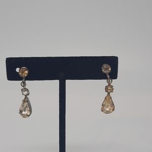 VTG Costume Jewelry Teardrop Rhinestone Earrings
